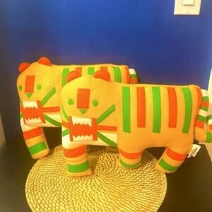 Set of Two Christian Robinson Target Tiger Figural Polyester Pillow 16” X 11”